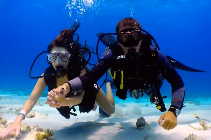 Couple scuba diving in Ras Mohammed National Park, Red Sea, on White Island boat trip with lunch Sharm El Sheikh
