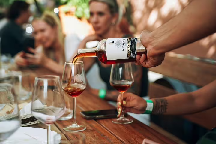 Croatian rosé poured into glasses during optional wine tasting on a private Krka Waterfalls day tour