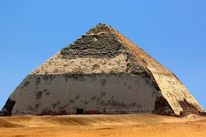 Dahshur Bent Pyramid panoramic view under blue sky, Cairo layover tour to Giza pyramids, Memphis, Sakkara