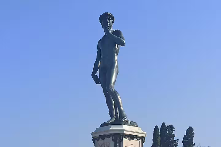 Bronze replica of David at Piazzale Michelangelo overlooking Florence, visited on La Spezia and Carrara shore excursion