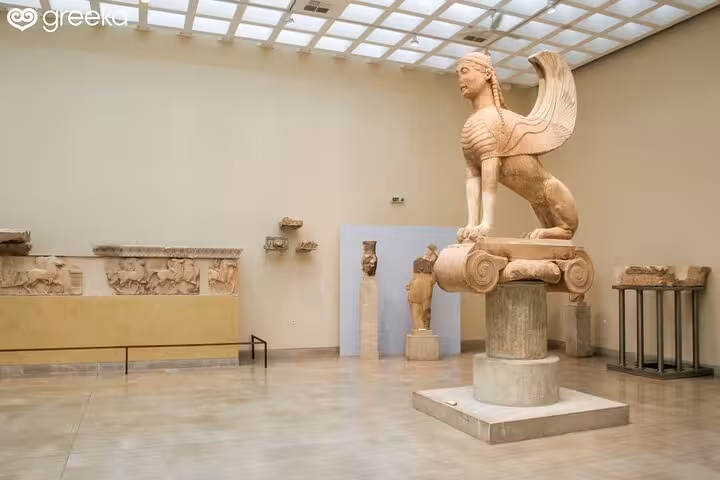 Delphi Archaeological Museum sphinx statue exhibit, included stop on private Delphi day tour from Athens