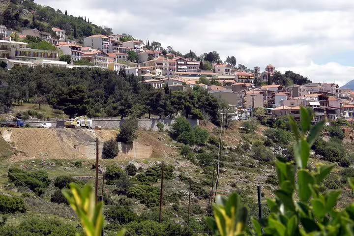 Hillside town near Delphi in central Greece, scenic drive stop on a guided small group day tour from Athens
