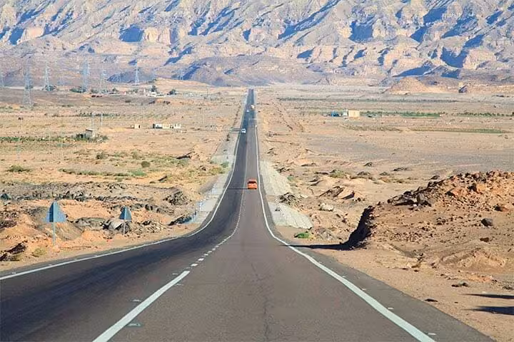 Desert highway through South Sinai en route to Saint Catherine Monastery and Dahab on a full-day trip