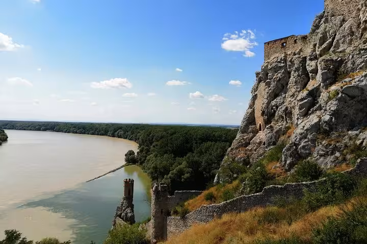 Devin Castle ruins above the Danube and Morava confluence, scenic stop on private tour from Vienna