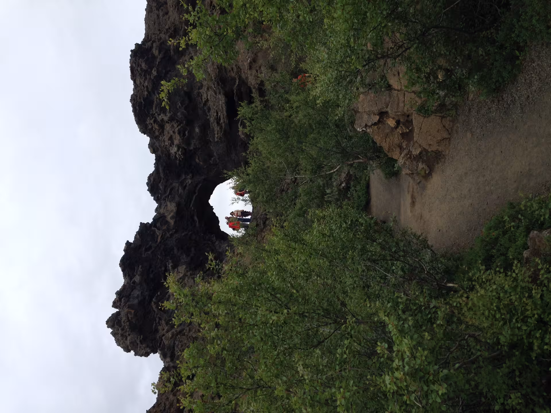 Natural rock formations and lush greenery at Dimmuborgir, a highlight of the Lake Myvatn Day Tour in Iceland.
