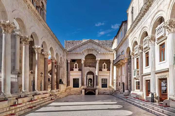 Diocletian’s Palace courtyard in Split on a cruise ship shore excursion to Split and Trogir highlights