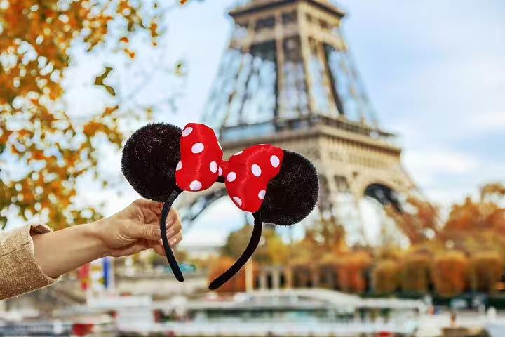 Minnie Mouse ears with Eiffel Tower in Paris, perfect for Disneyland Paris private two-way transfer service