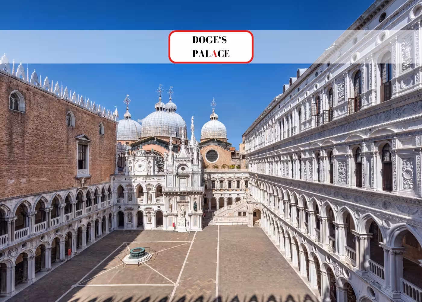 The grand courtyard of Doge’s Palace in Venice, Italy, highlighting its stunning Renaissance architecture.