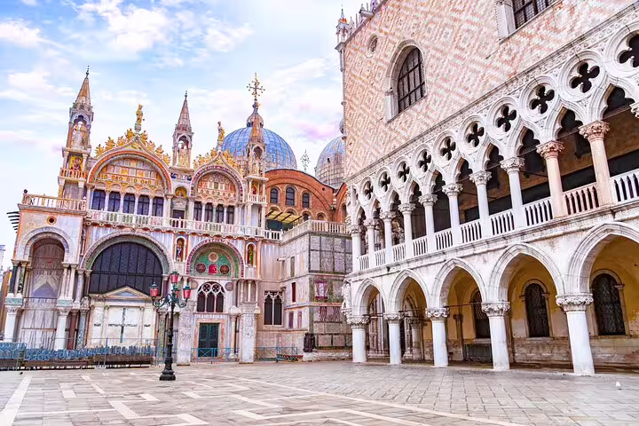 Doge’s Palace and St Mark’s Basilica exterior seen on a guided small group tour in Venice’s historic Piazza San Marco