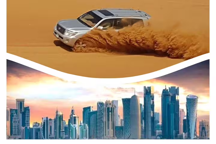 Exciting Doha city skyline and thrilling desert safari combo showcasing the best of Qatar's urban and natural landscapes.
