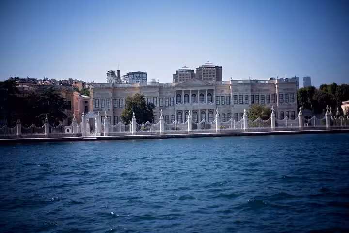 Dolmabahce Palace facade by the Bosphorus in Istanbul, visited on an all-inclusive private guided city tour