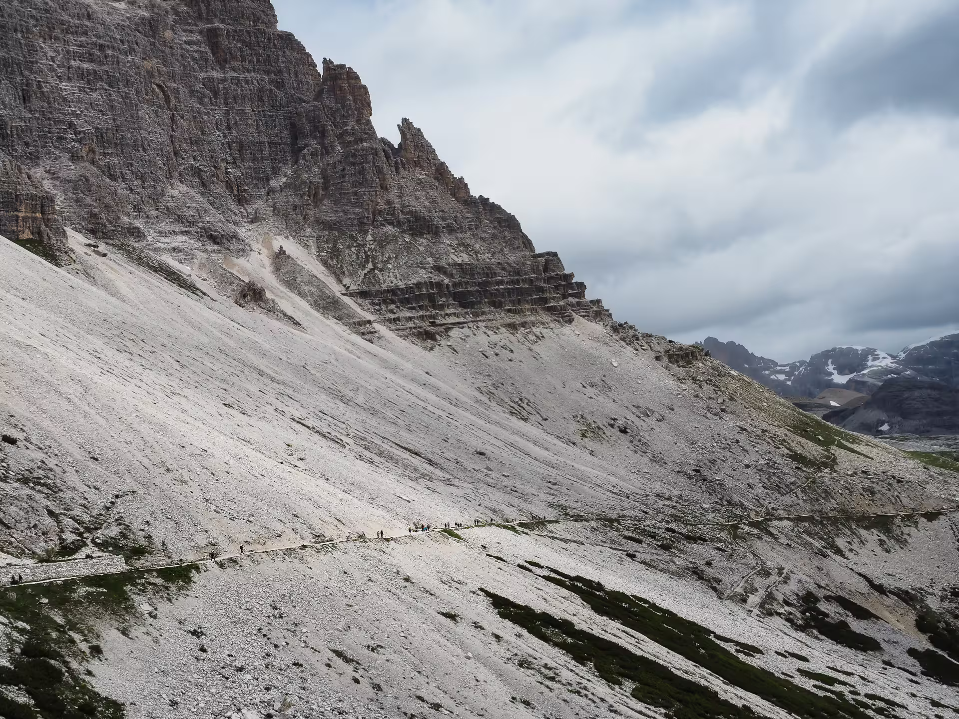 Scenic view of rugged Dolomites landscape under cloudy skies on a private day trip from Venice by Mercedes Viano.