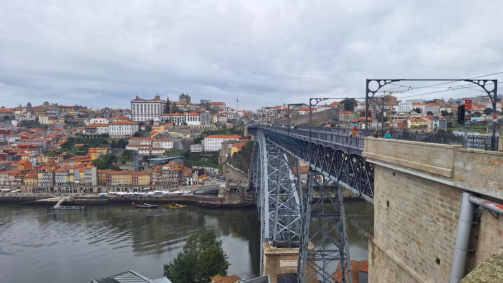 Iconic Dom Luís I Bridge spanning the Douro River with a backdrop of Porto's colorful historic buildings, perfect for a private morning tour.