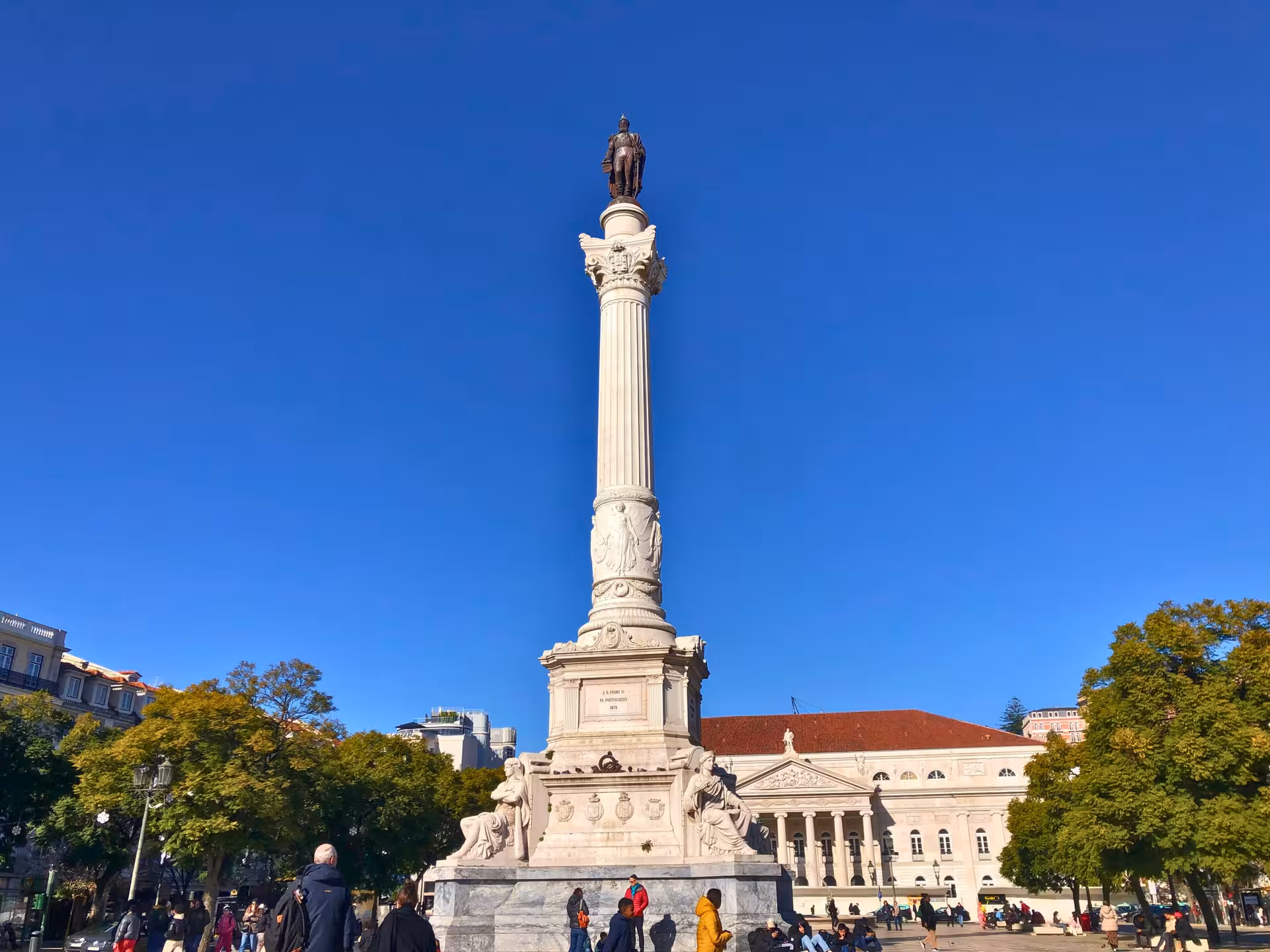Dom Pedro IV Column at Rossio Square in Lisbon, historic centerpiece on the Old Shops, Traditions & Stories walking tour