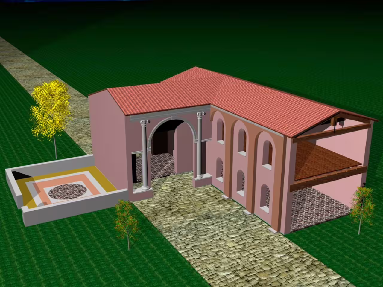 3D reconstruction of the Domus Tappeti di Pietra archaeological site in Ravenna, ancient Roman villa layout