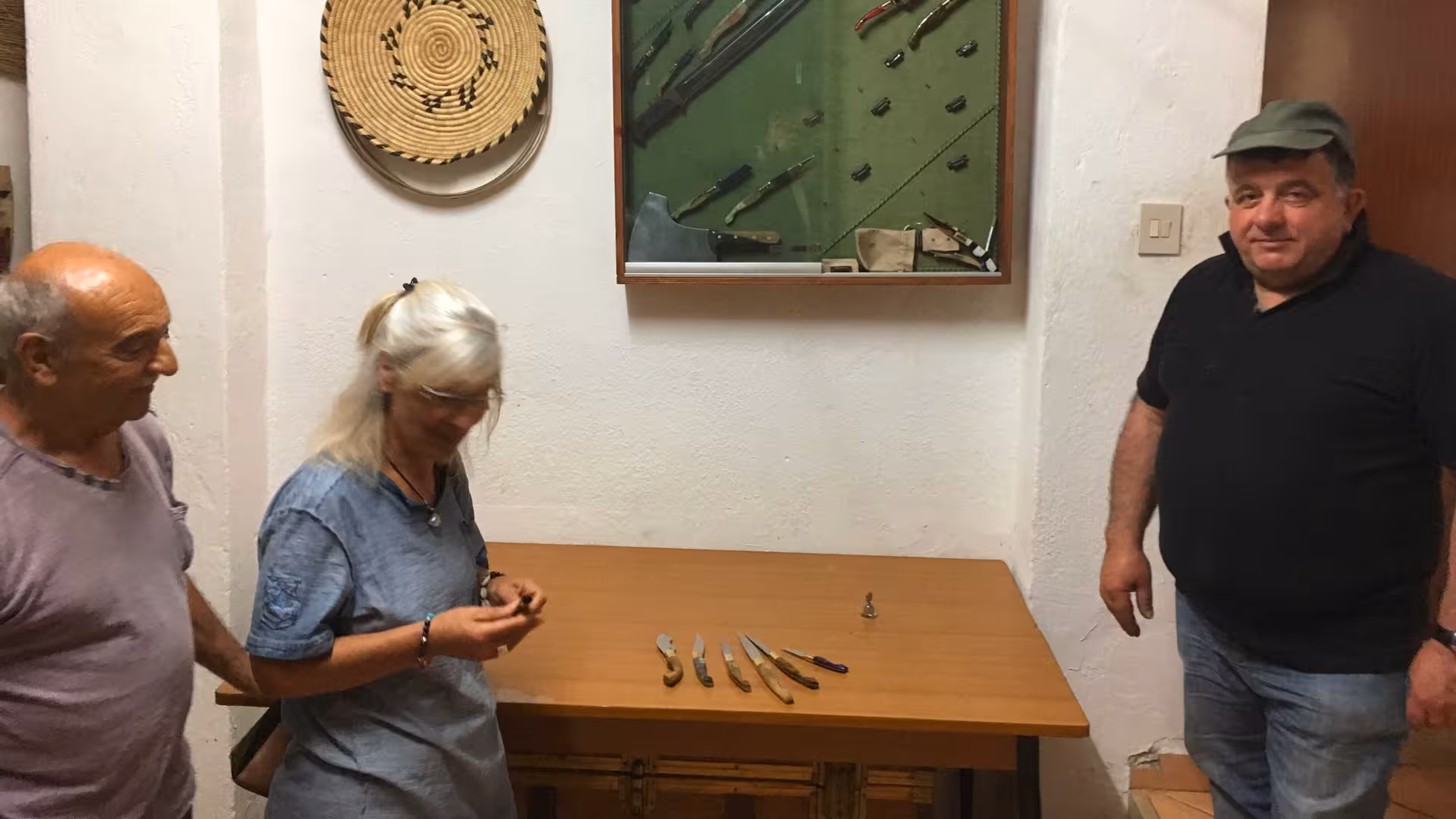 Local artisans display traditional knives during the Dorgali crafts tour from Cala Gonone.