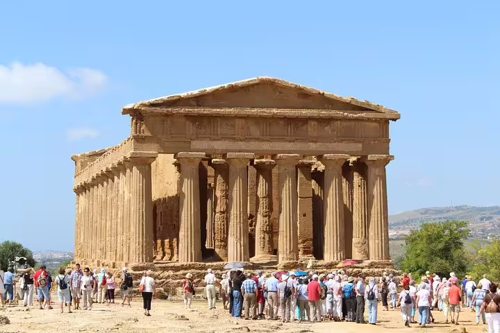 Crowds at the Doric Temple of Concordia, Valley of the Temples Agrigento on group tour from Palermo