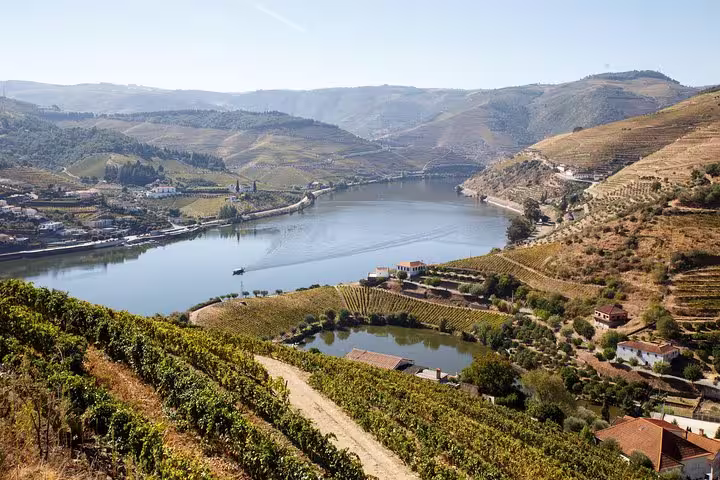 Picturesque Douro River winding through vineyards and hills, ideal for a private 4x4 tour experience.