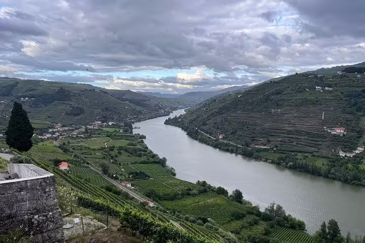 Breathtaking view of Douro River winding through lush vineyards, showcasing the valley's sustainable beauty.