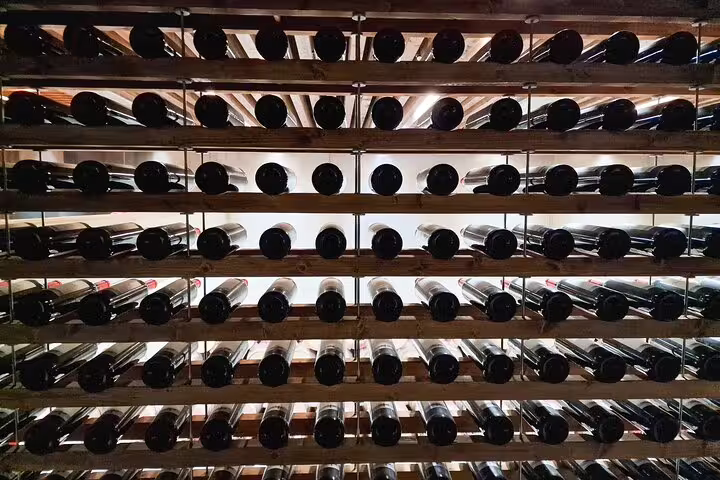 Rows of wine bottles in a cellar, highlighting the Douro Valley's rich wine heritage on a private tour from Lisbon.