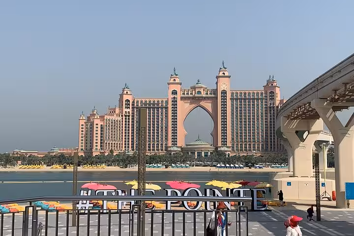 Atlantis The Palm view from The Pointe waterfront, a photo stop on Dubai city tour with Ain Dubai entry