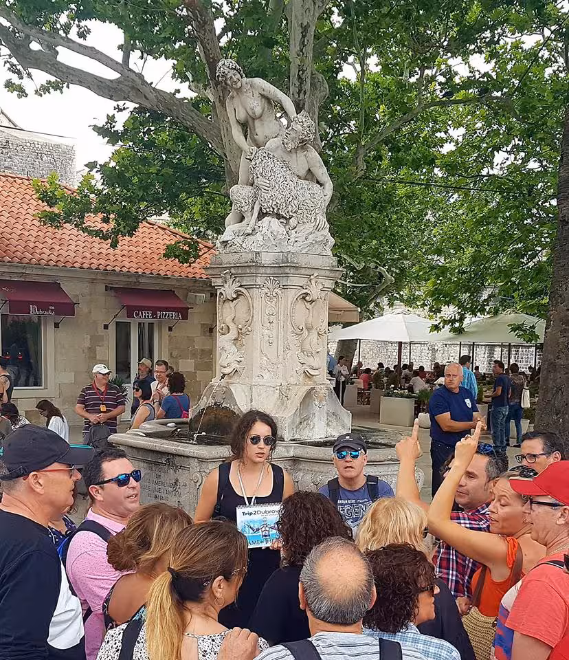 Guided Dubrovnik Game of Thrones TV tour group at Gundulić Square fountain in Old Town, King’s Landing
