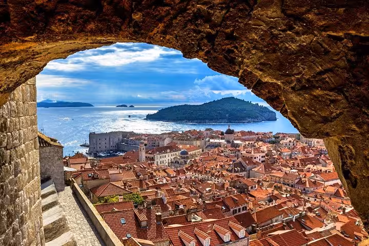 Dubrovnik Old Town rooftops and Adriatic view from city walls, highlight of 8-day private Croatia tour