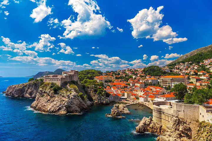 Dubrovnik Old Town and Fort Lovrijenac coastline, scenic start of private car ride tour to Budva