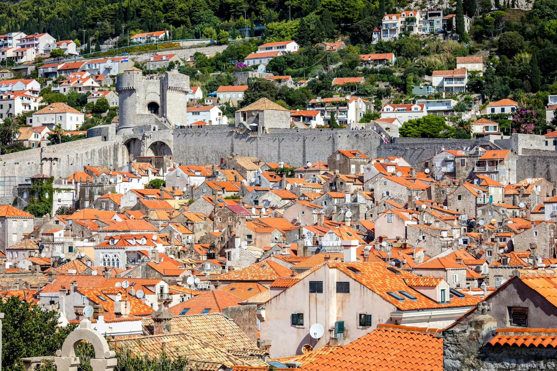 Panoramic Dubrovnik Old Town rooftops and medieval walls, highlight stop on Makarska Riviera day trip