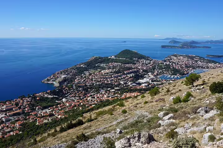 Panoramic Dubrovnik viewpoint over Lapad peninsula and Adriatic Sea on a scenic photo ride tour