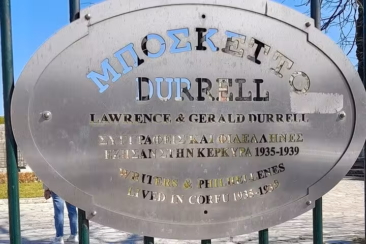 Durrell museum plaque in Corfu, literary landmark included in Top 5 of Corfu tour and Corfu city walk