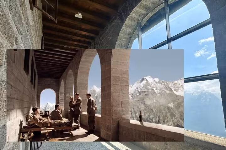 Eagles Nest mountain-view terrace inside Kehlsteinhaus, highlight of private Salzburg day tour to Werfen Castle