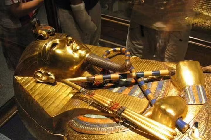 Tutankhamun golden funerary mask and treasures at the Egyptian Museum Cairo on a 5-day Egypt short break tour
