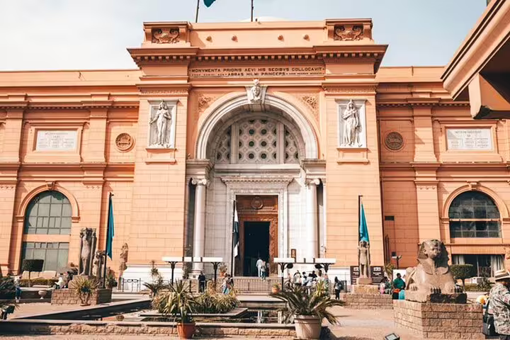 Egyptian Museum Cairo entrance with statues, a key stop on a 2-day private Giza and Cairo tour