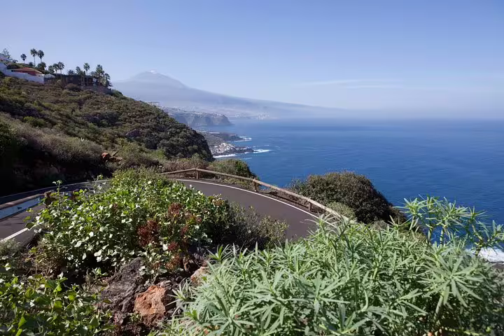 Breathtaking ocean and mountain views from a coastal road in Tenerife, ideal for enogastronomic tours.