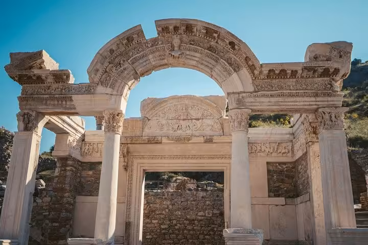 Ancient archway at Ephesus ruins on a private shore excursion from Izmir Cruise Port, Turkey