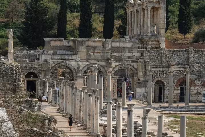 Ancient Curetes Street colonnades and arches in Ephesus, visited on an Ephesus day tour from Istanbul by flight