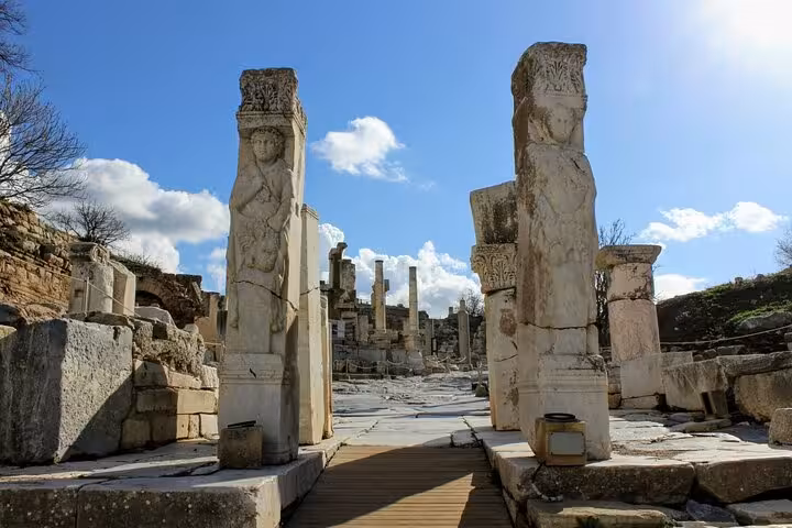 Curetes Street statues and columns in Ephesus on a private tour from Izmir Cruise Port shore excursion