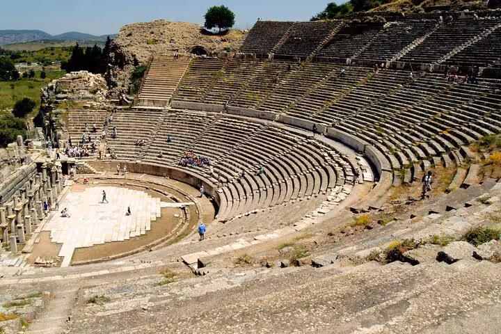 Great Theatre of Ephesus on private guided tour from Cesme or Alacati hotels, panoramic amphitheater