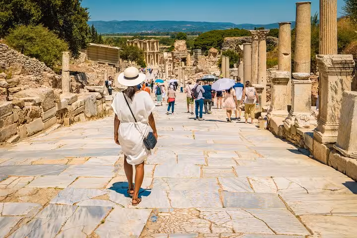 Walking Marble Street in Ephesus ruins on 2-day 1-night Istanbul to Ephesus and Pamukkale flight tour