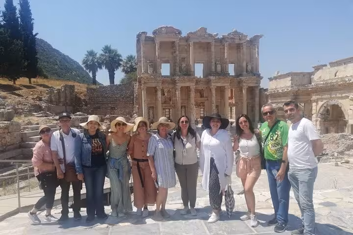 Tour group at the Library of Celsus, Ephesus on 2 days 1 night from Istanbul by plane guided trip