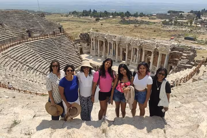Group photo at Ephesus Great Theatre on 2-day Ephesus & Pamukkale tour from Istanbul, Turkey