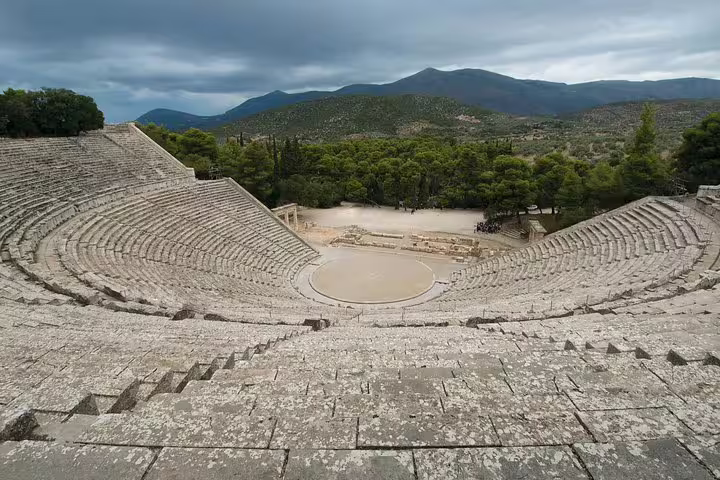 Epidaurus Ancient Theatre amphitheater view, key stop on Argolis private full day tour from Athens