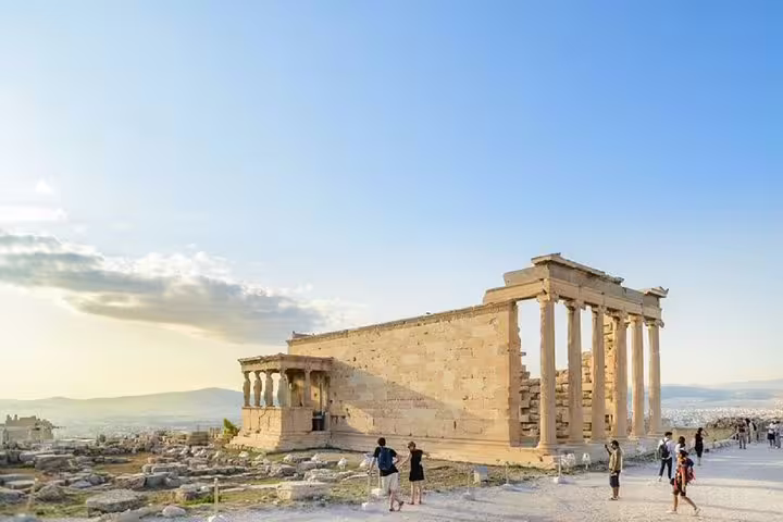 Erechtheion on the Acropolis at golden hour on an Athens walking tour with an expert French guide