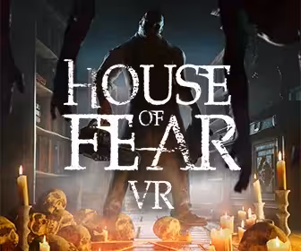 House of Fear VR horror escape room 60-minute experience with candles, skulls, and eerie haunted atmosphere