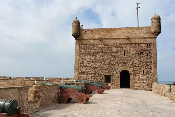 Skala de la Kasbah fortress cannons in Essaouira, historic ramparts visit on Marrakech day trip from Marrakech