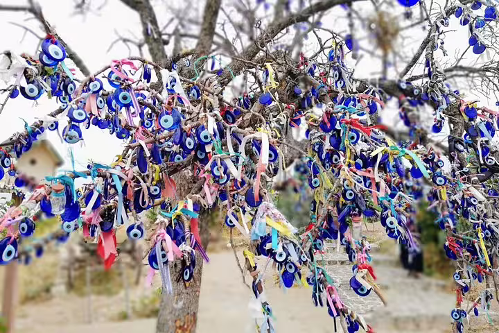 Colorful evil eye wish tree in Cappadocia stop on 8-day mini group tour Istanbul, Ephesus, Pamukkale and Konya