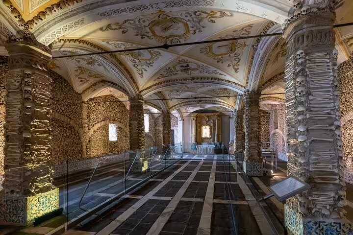 Explore the eerie beauty of Évora's Chapel of Bones on a private full-day medieval historical tour in Portugal.