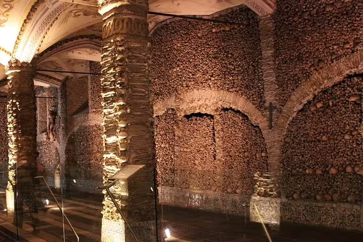 Explore the captivating Chapel of Bones in Évora on a private tour from Lisbon, showcasing historical architecture and cultural heritage.