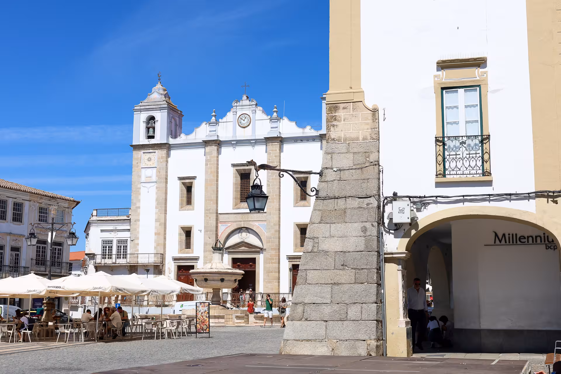 Scenic view of Évora's historic square and church, a key attraction on the Évora, Chapel of Bones & Alentejo Wine Tour.